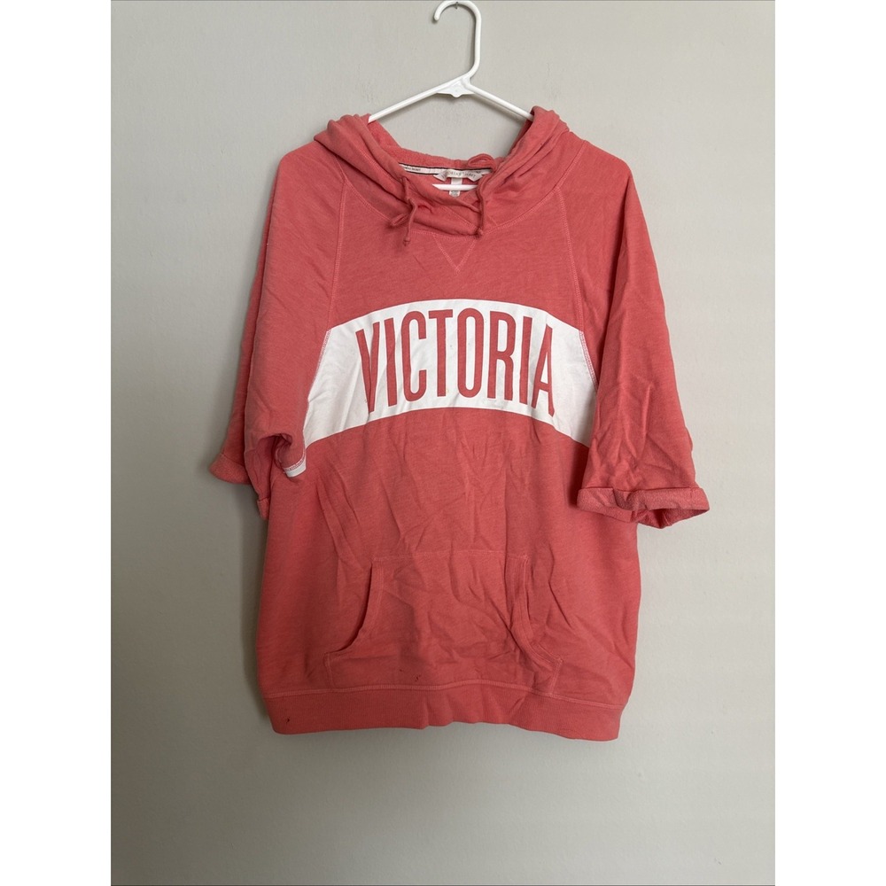 Pink By Victoria's Secret S Oversized Peace Love‎ Live Pink 3/4 Sleeve Hoodie